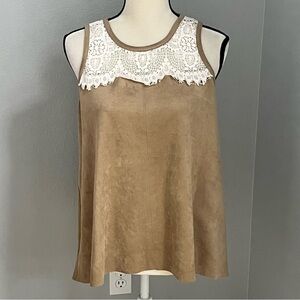 Karen Kane Beige and White Lace Detail Tank Top